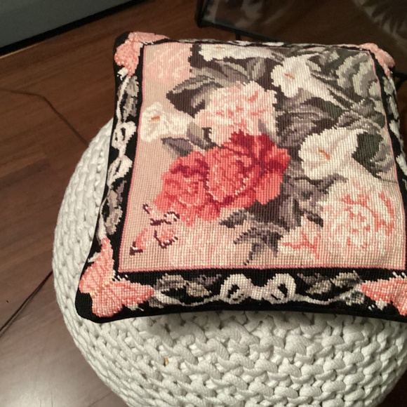 Other - VTG   Needlepoint Pillow  Petit  point  FLORAL x🥰14” by 14”